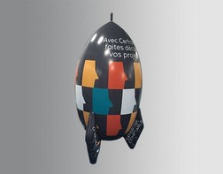 Une fusée gonflable de 2m en PLV  pour le lancement d'un produit CER FRANCE